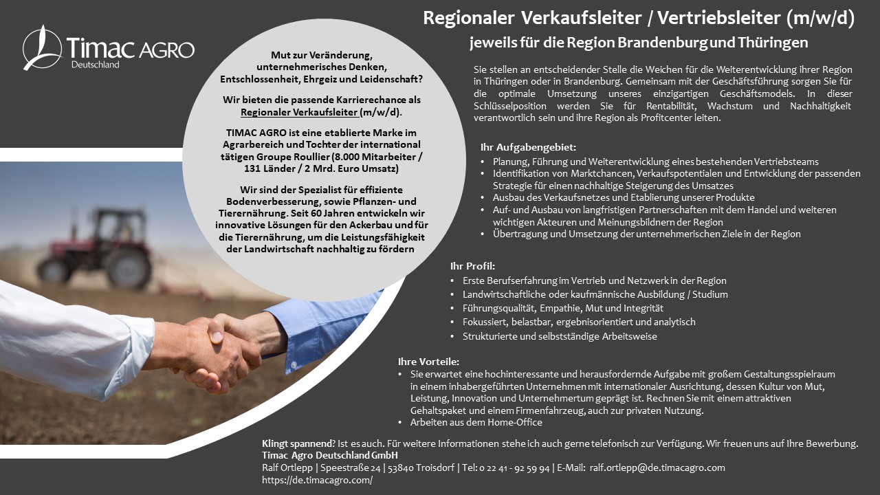 Regionaler Verkaufsleiter M W D Thuringen Oder Brandenburg Berlin Agrobrain